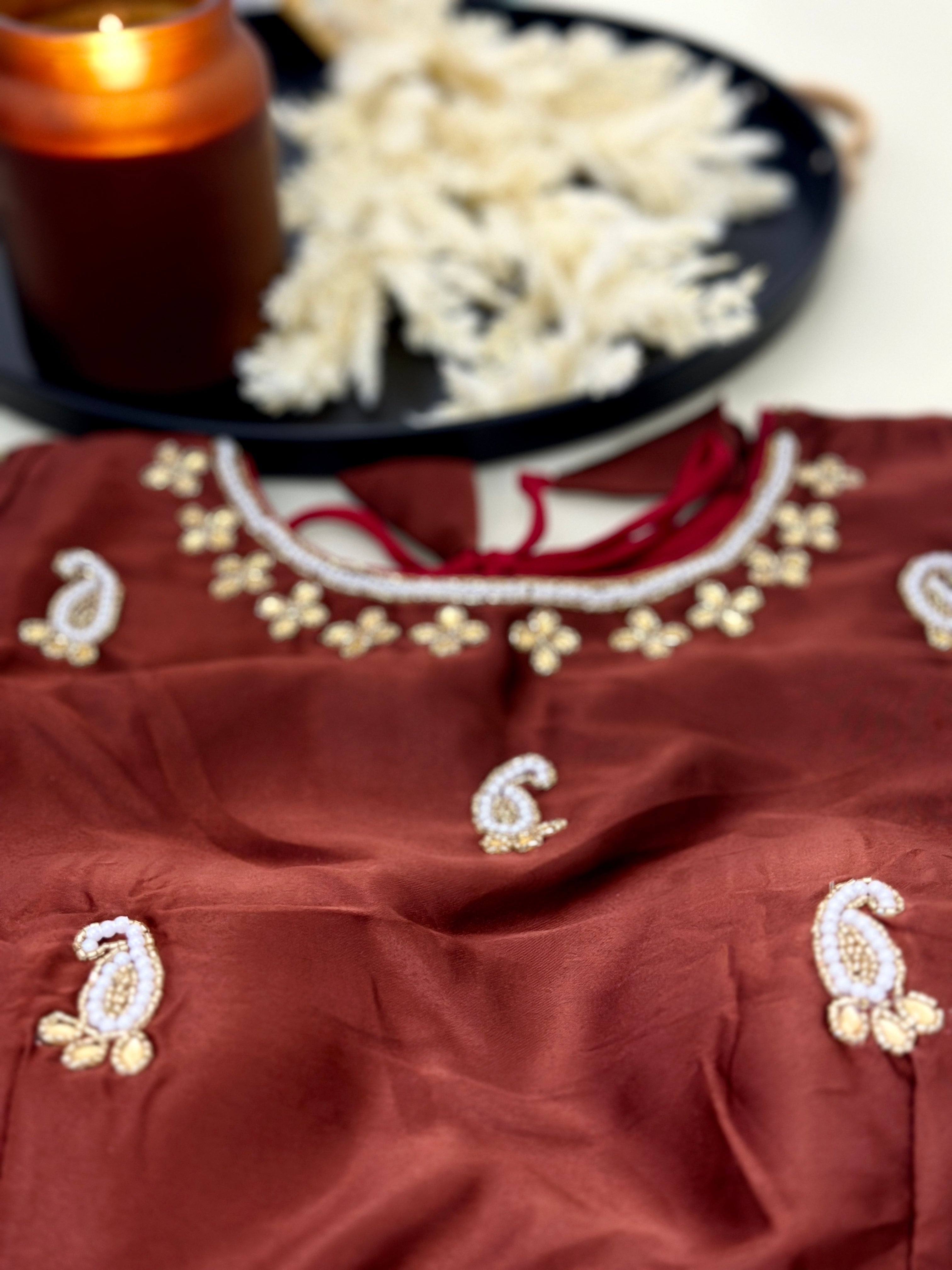 Designer Brown Blouse With Beads Work